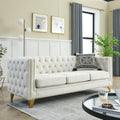 Contact Us For 3D Modeling Velvet Sofa For Living Room,Buttons Tufted Square Arm Couch, Modern Couch Upholstered Button And Metal Legs, Sofa Couch For Bedroom, Beige Velvet ,2Pcs Beige Foam Velvet