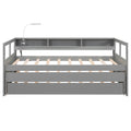 Twin Xl Wood Daybed With 2 Trundles, 3 Storage Cubbies, 1 Light And Usb Charging Design, Gray Gray Solid Wood