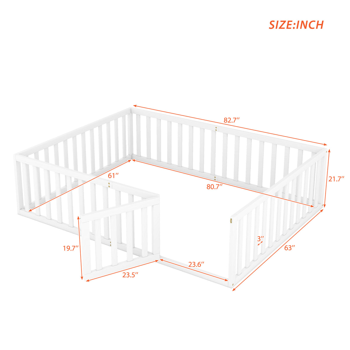 Queen Size Wood Floor Bed Frame With Fence And Door, White Old Sku:Wf289663Aak White Solid Wood