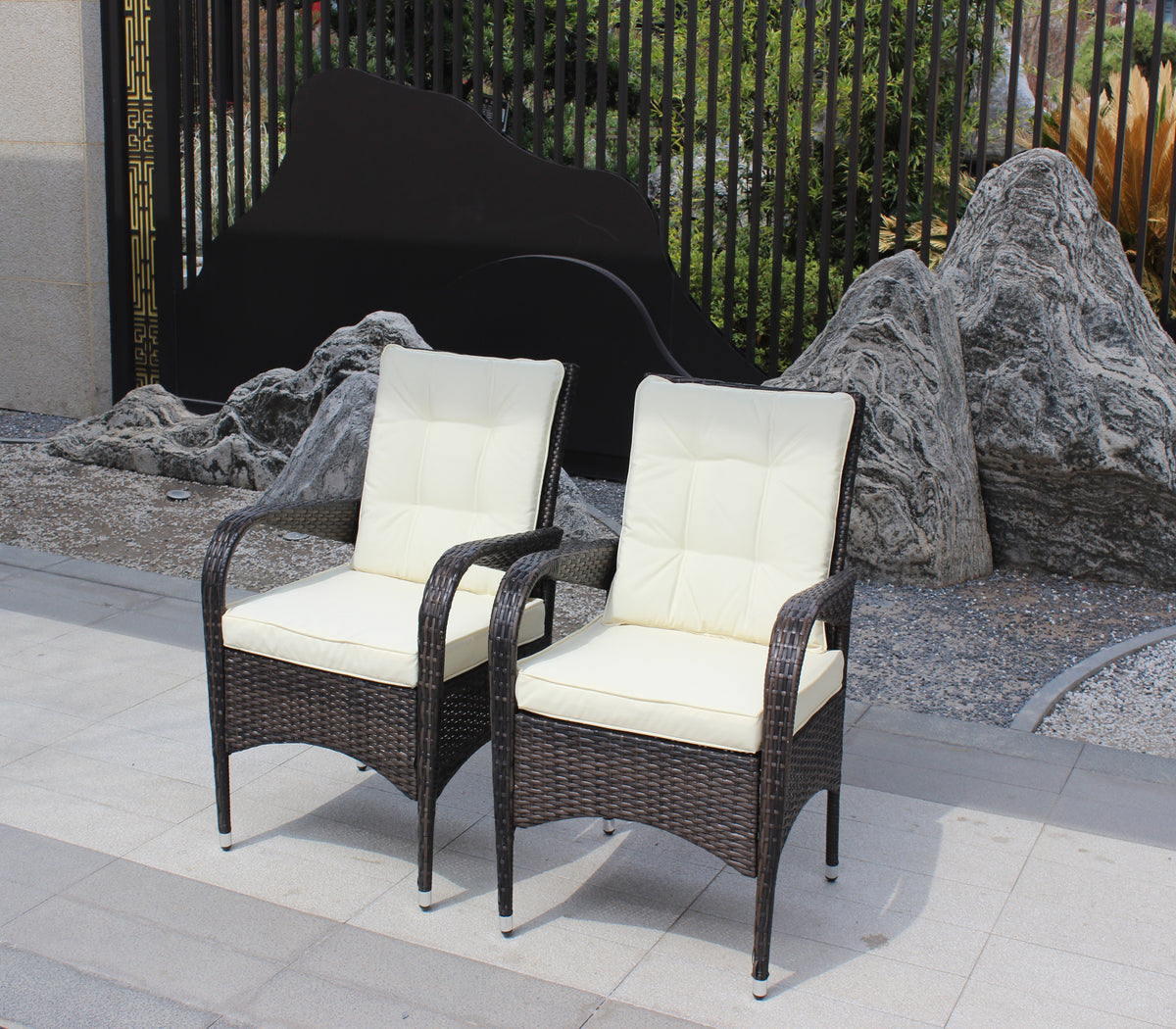 2 Piece Liberatore Dining Chairs With Cushions Beige Cushion Brown Iron