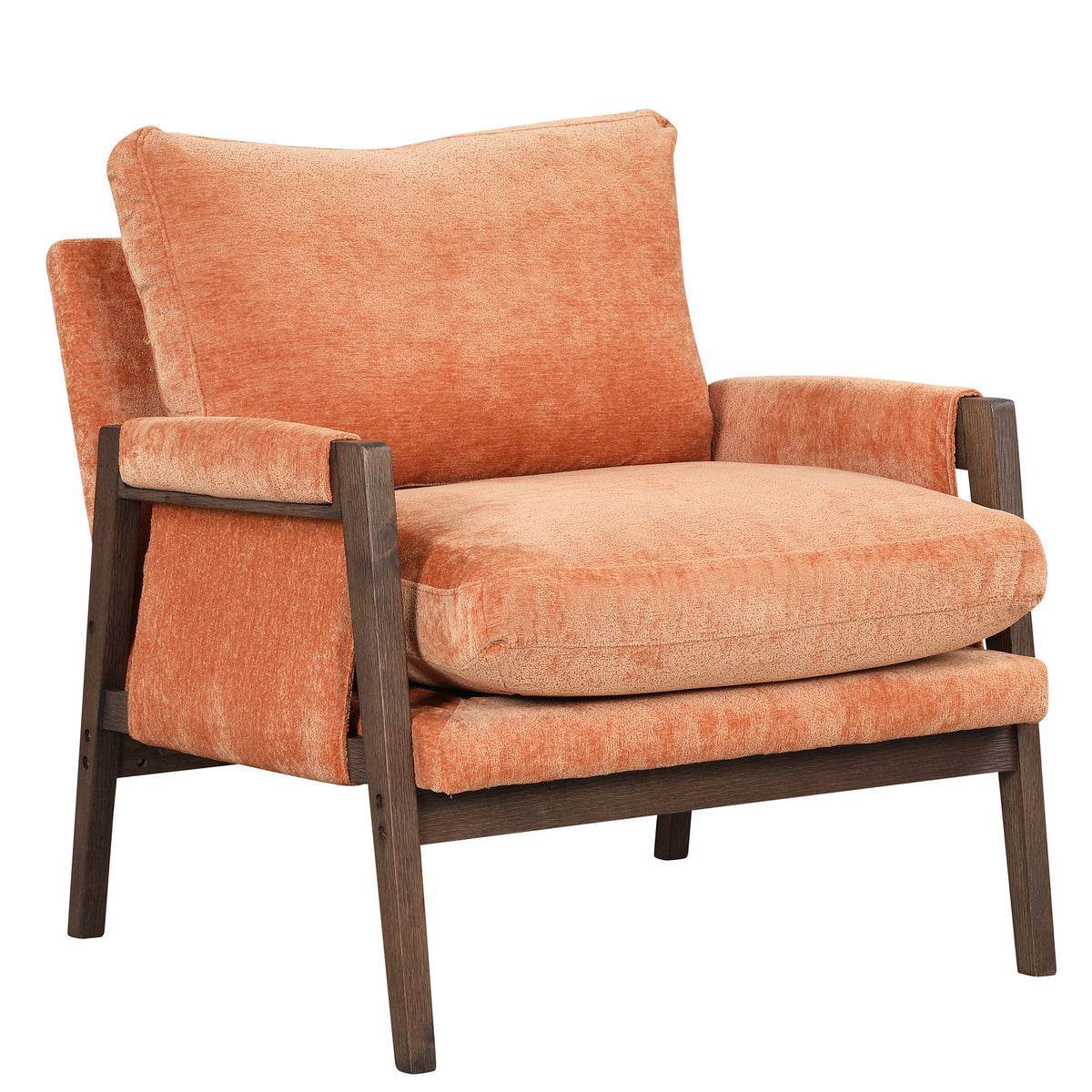 Mid Century Modern Velvet Accent Chair,Leisure Chair With Solid Wood And Thick Seat Cushion For Living Room,Bedroom,Studio,Orange Orange Foam Velvet