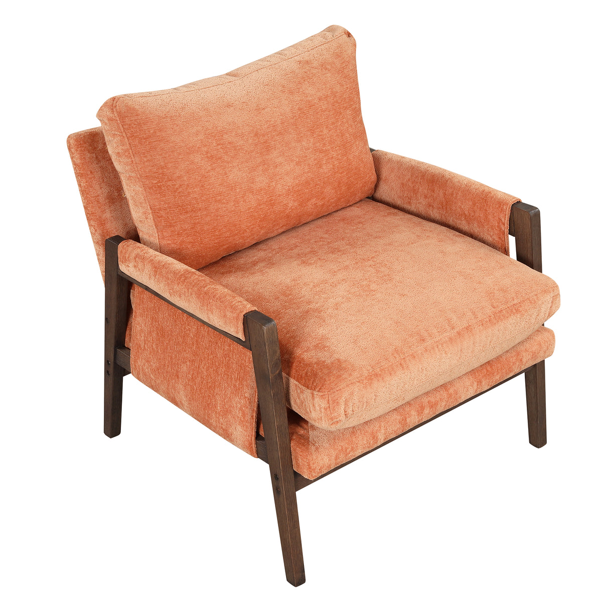 Mid Century Modern Velvet Accent Chair,Leisure Chair With Solid Wood And Thick Seat Cushion For Living Room,Bedroom,Studio,Orange Orange Foam Velvet