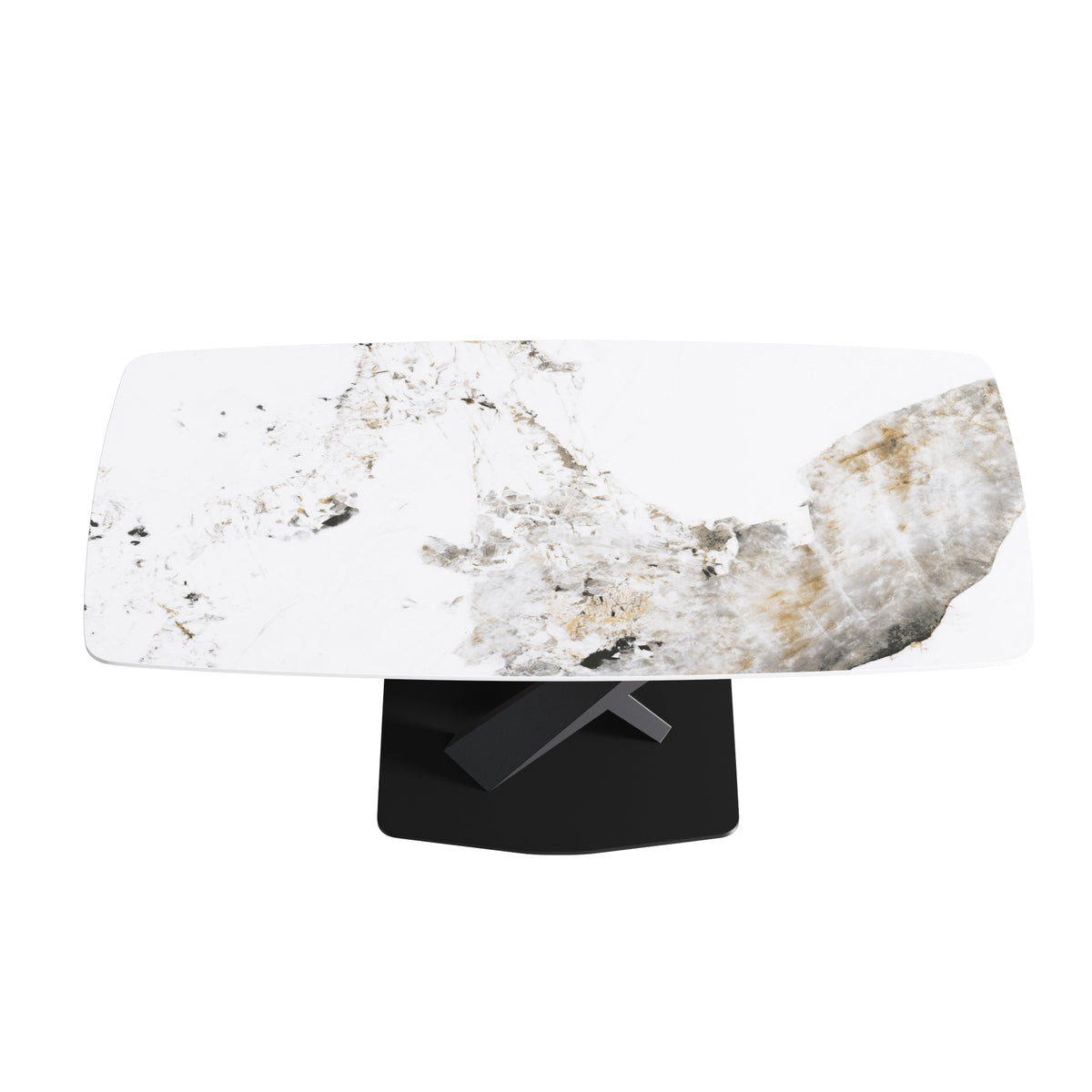 70.87"Modern Artificial Stone Pandora White Curved Black Metal Leg Dining Table Can Accommodate 6 8 People Antique White Metal Sintered Stone