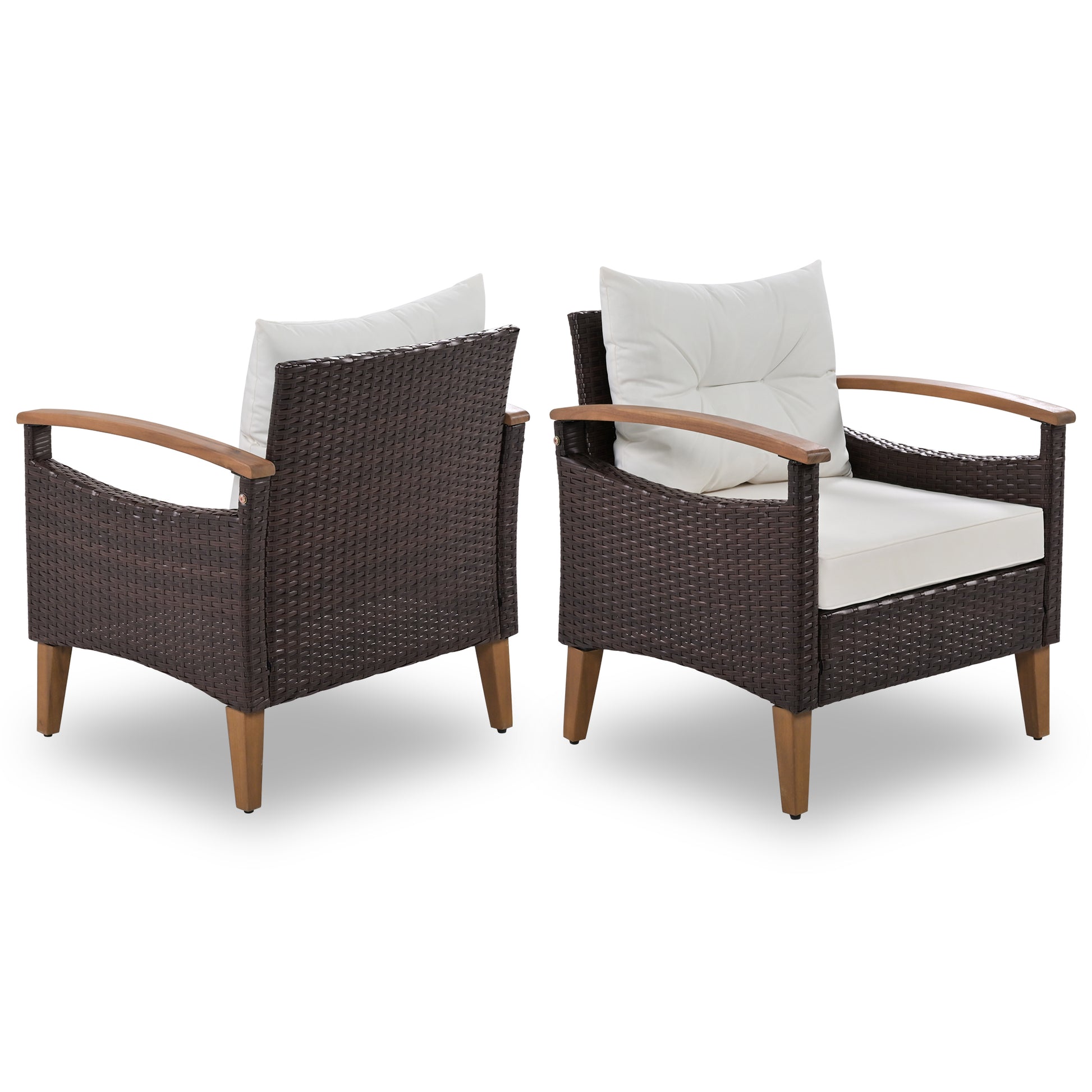 4 Piece Garden Furniture, Patio Seating Set, Pe Rattan Outdoor Sofa Set, Wood Table And Legs, Brown And Beige Yes Beige Polyurethane Foam Polyester,Wicker