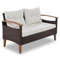 4 Piece Garden Furniture, Patio Seating Set, Pe Rattan Outdoor Sofa Set, Wood Table And Legs, Brown And Beige Yes Beige Polyurethane Foam Polyester,Wicker