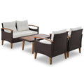 4 Piece Garden Furniture, Patio Seating Set, Pe Rattan Outdoor Sofa Set, Wood Table And Legs, Brown And Beige Yes Beige Polyurethane Foam Polyester,Wicker