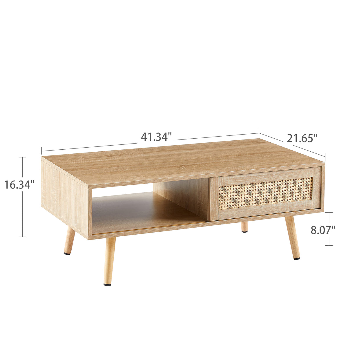 41.34" Rattan Coffee Table, Sliding Door For Storage, Solid Wood Legs, Modern Table For Living Roomnatural Natural Solid Wood Mdf