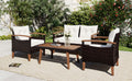 4 Piece Garden Furniture, Patio Seating Set, Pe Rattan Outdoor Sofa Set, Wood Table And Legs, Brown And Beige Yes Beige Polyurethane Foam Polyester,Wicker