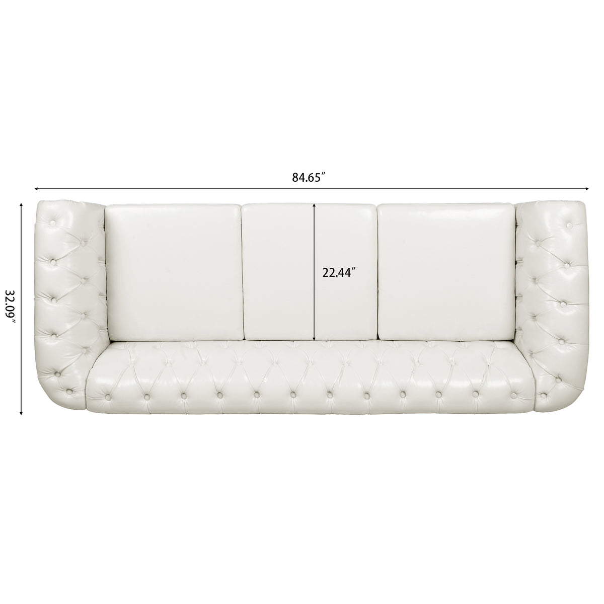 84.65" Rolled Arm Chesterfield 3 Seater Sofa White Foam Pu