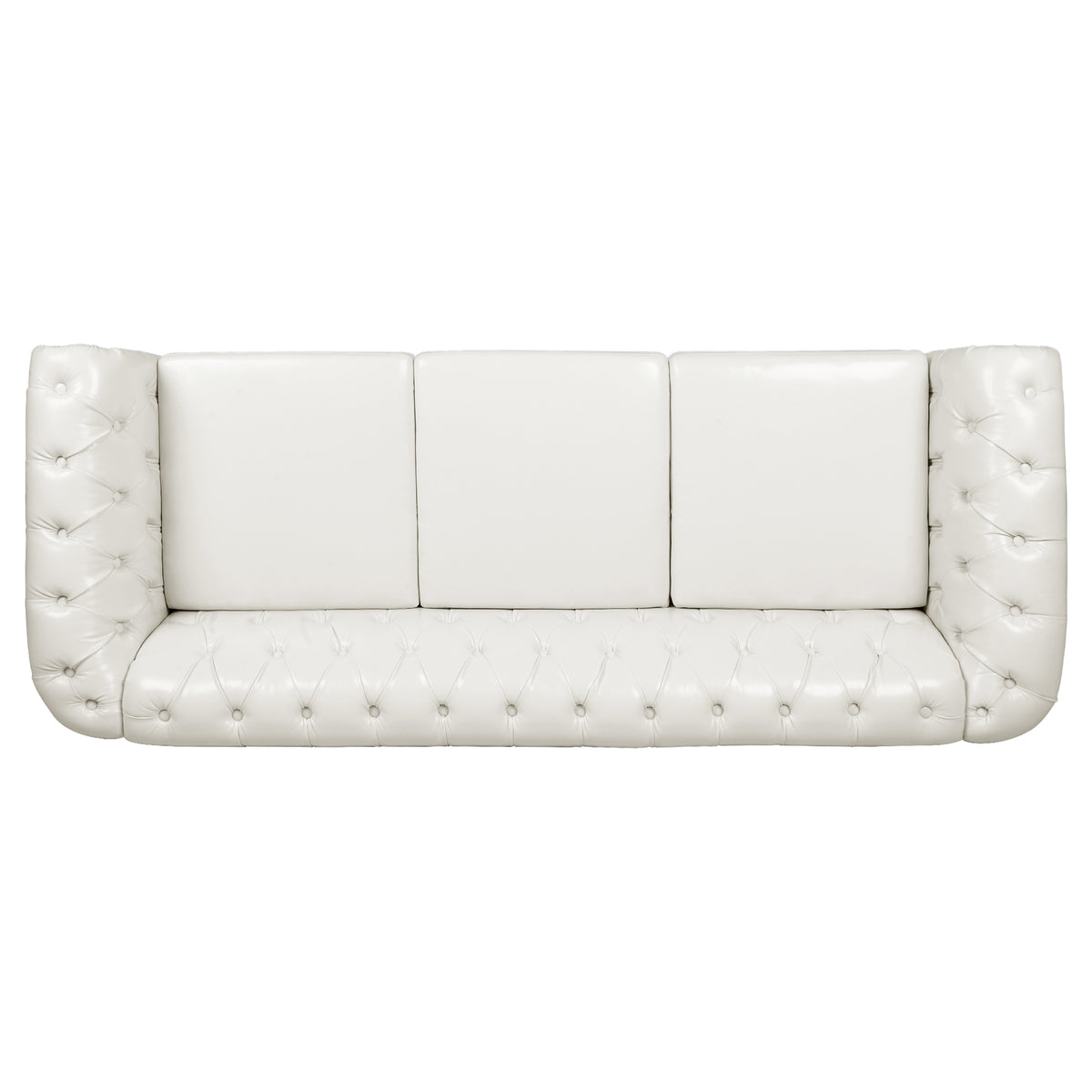 84.65" Rolled Arm Chesterfield 3 Seater Sofa White Foam Pu