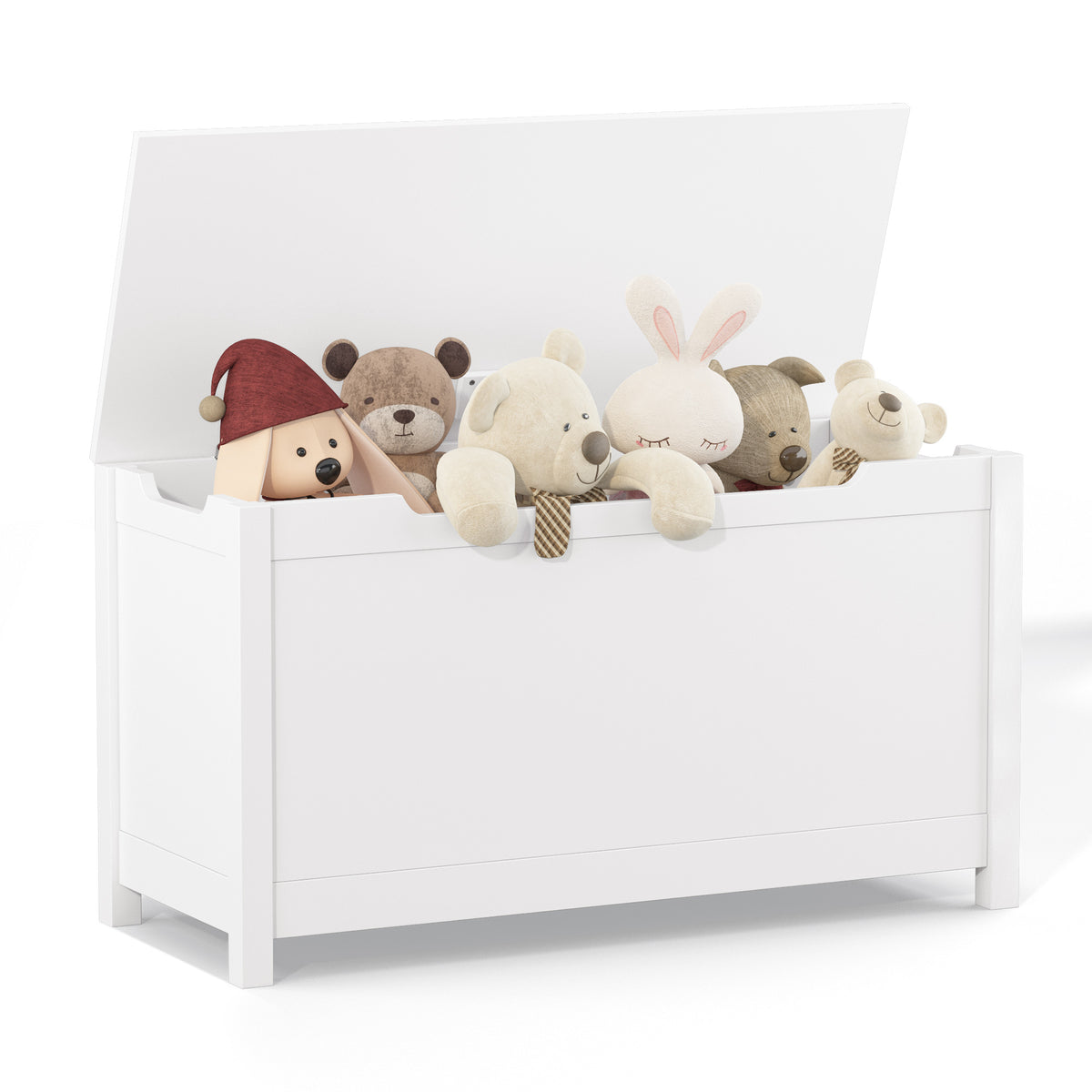 Kids Wooden Toy Box Storage With Safety Hinged Lid For Ages 2 White White Mdf