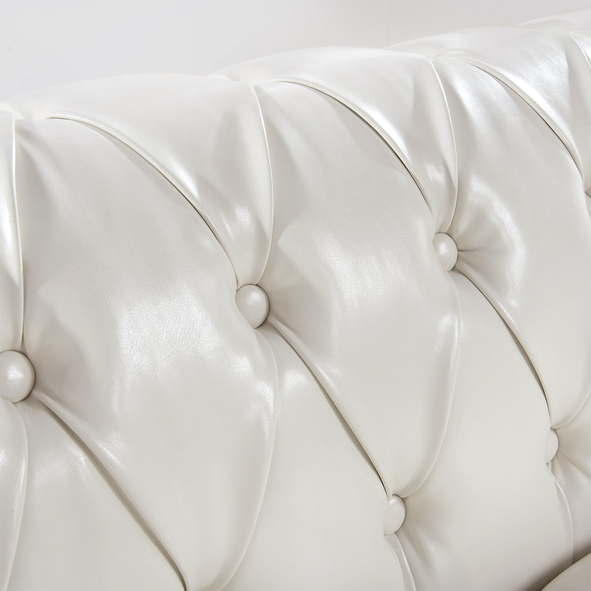 84.65" Rolled Arm Chesterfield 3 Seater Sofa White Foam Pu