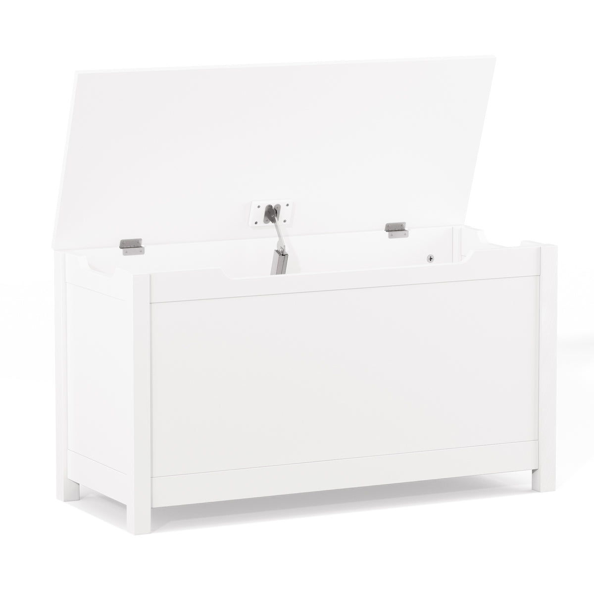 Kids Wooden Toy Box Storage With Safety Hinged Lid For Ages 2 White White Mdf