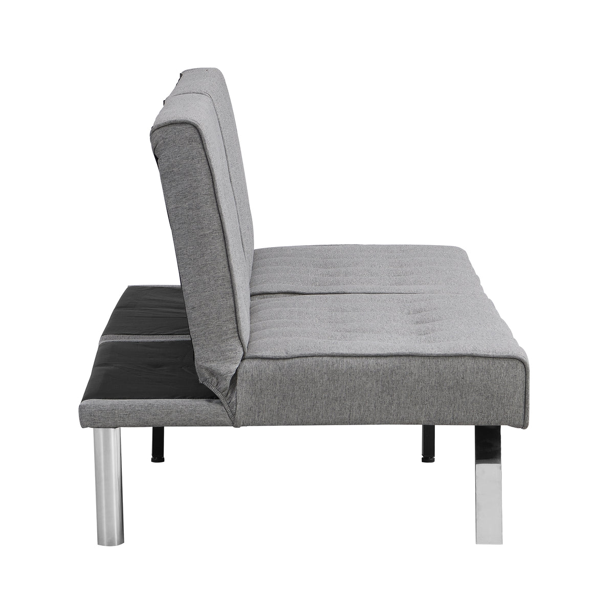 Wood Frame, Stainless Leg, Futon, Sofa Bed Grey Grey Fabric