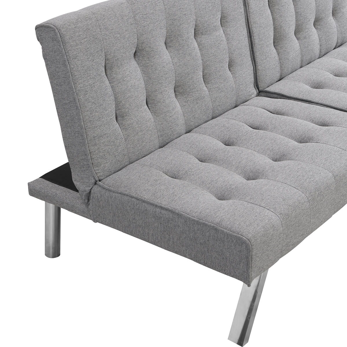 Wood Frame, Stainless Leg, Futon, Sofa Bed Grey Grey Fabric
