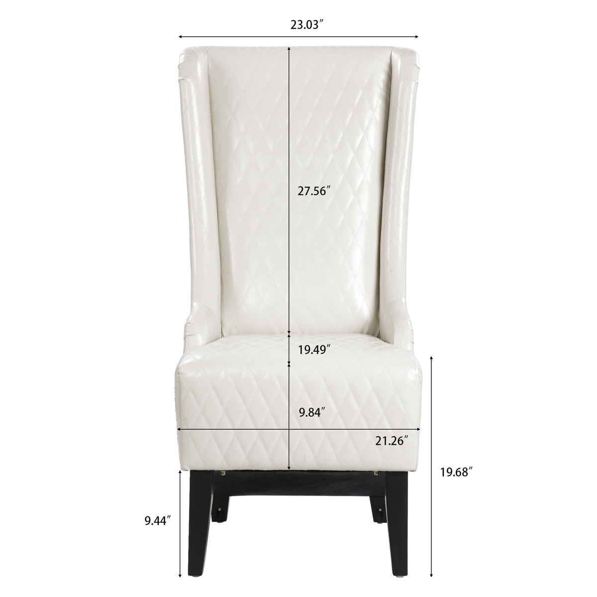 23.03" Wide Faux Leather High Back Accent Chair, Comfy High Wingback Chair, Living Room Chair With Soft Padded & Wooden Legs, Modern Side Chair For Living Room, Bedroom, White White Pu