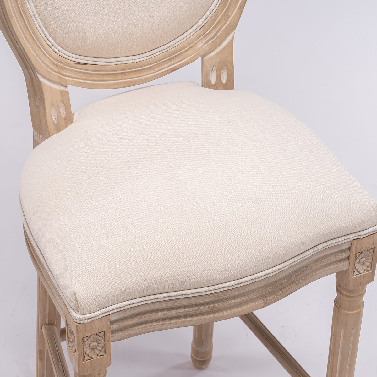 French Country Wooden Barstools With Upholstered Seatingbeige And Natural Set Of 2 Beige Fabric Solid Wood Mdf