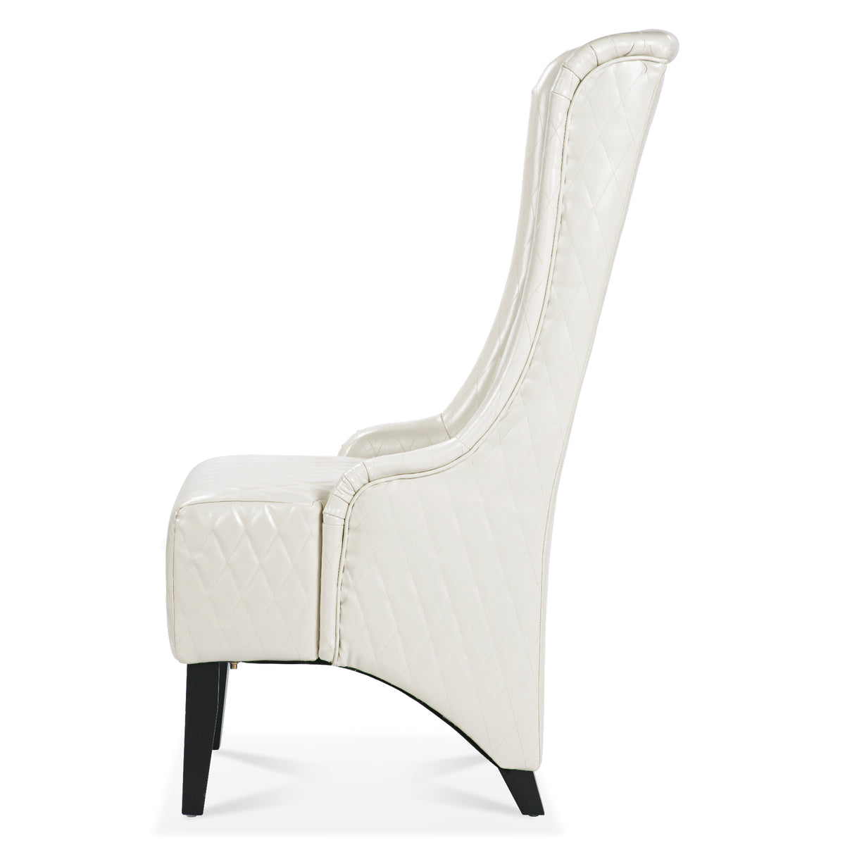 23.03" Wide Faux Leather High Back Accent Chair, Comfy High Wingback Chair, Living Room Chair With Soft Padded & Wooden Legs, Modern Side Chair For Living Room, Bedroom, White White Pu