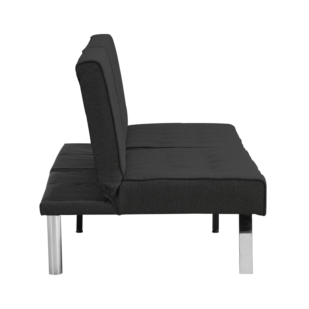 Wood Frame, Stainless Leg, Futon, Sofa Bed Black Black Fabric 2 Seat