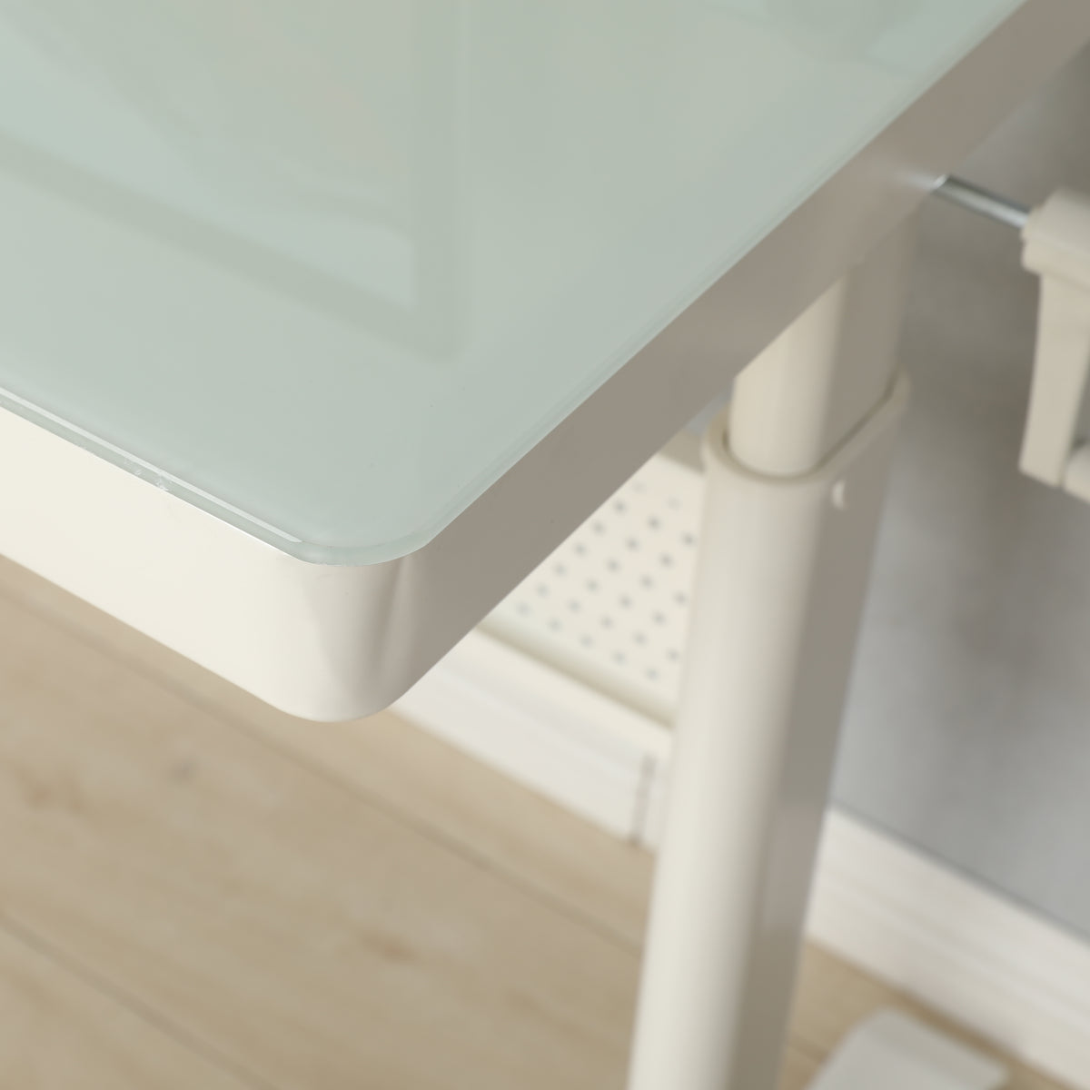 48 X 24 Inches Tempered Glass Standing Desk With Metal Draweradjustable Height Stand Up Desk, Sit Stand Home Office Desk, Ergonomic Workstation White Glass Steel
