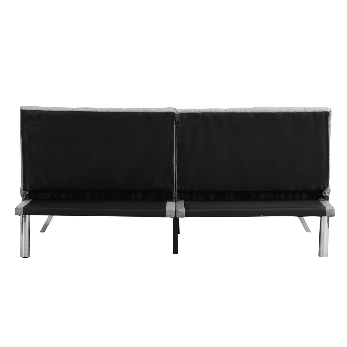 Wood Frame, Stainless Leg, Futon, Sofa Bed Grey Grey Fabric