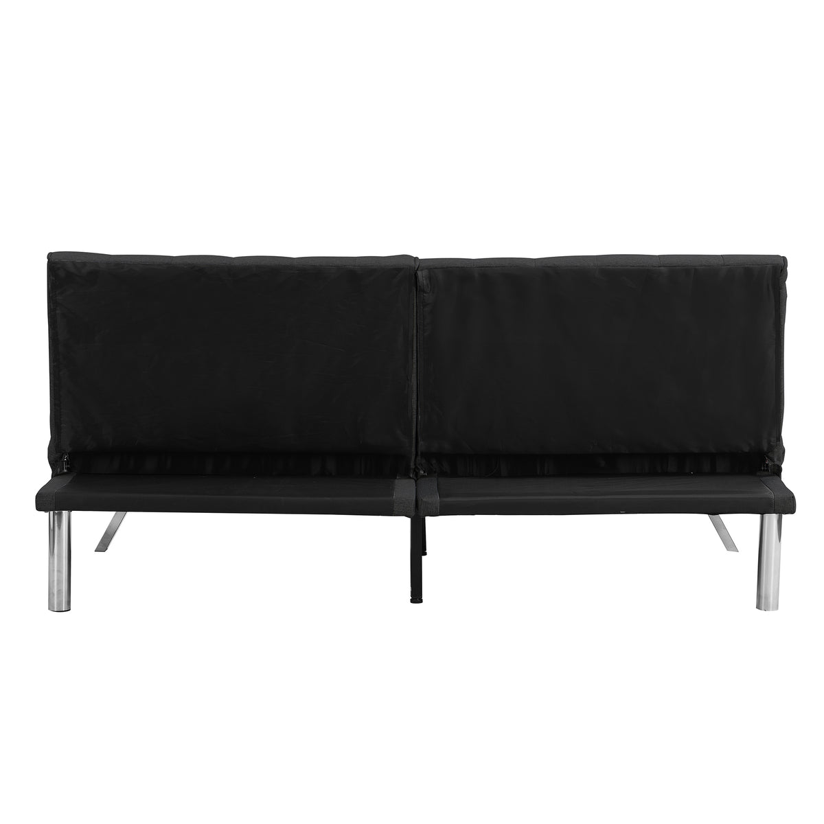 Wood Frame, Stainless Leg, Futon, Sofa Bed Black Black Fabric 2 Seat