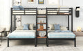 Metal Twin Over Twin & Twin Bunk Bed, Triple Bunk Bed With Storage Shelves Staircase, Black Twin Black Metal & Wood