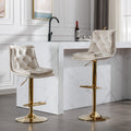 Set Of 2 Bar Stools,With Chrome Footrest And Base Swivel Height Adjustable Mechanical Lifting Velvet Golden Leg Simple Bar Stoo,Cream Cream Foam Fabric