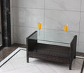 Outdoor Patio Furniture Coffee Table With Clear Tempered Glass Brown Iron