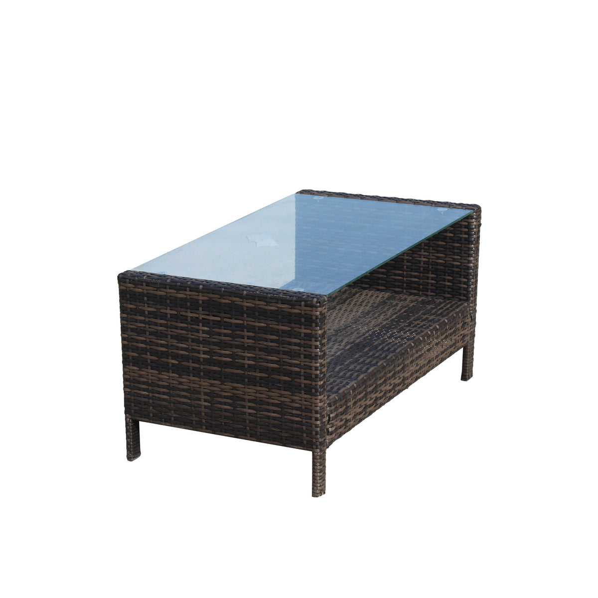 Outdoor Patio Furniture Coffee Table With Clear Tempered Glass Brown Iron