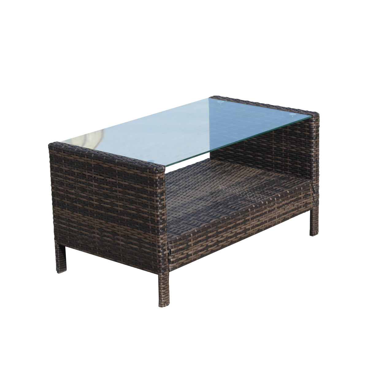 Outdoor Patio Furniture Coffee Table With Clear Tempered Glass Brown Iron