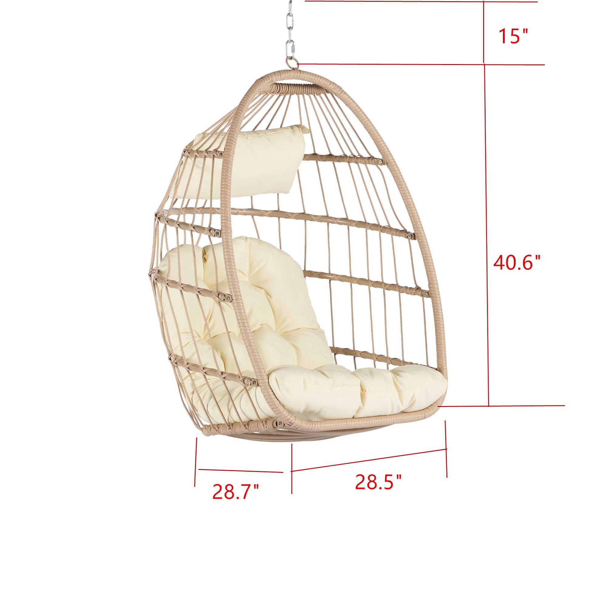 Outdoor Garden Rattan Egg Swing Chair Hanging Chair Wood Khaki Yes Sectional Khaki Uv Resistant Frame Water Resistant Cushion Garden & Outdoor American Design Complete Patio Sets Polypropylene