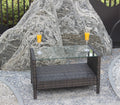 Outdoor Patio Furniture Coffee Table With Clear Tempered Glass Brown Iron