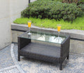 Outdoor Patio Furniture Coffee Table With Clear Tempered Glass Brown Iron