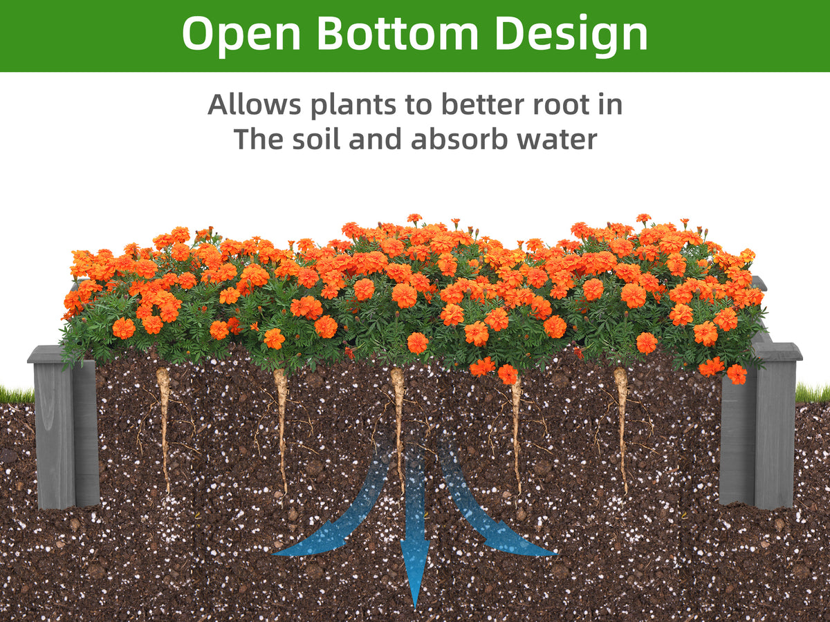 Raised Garden Bed 48X48X10'', Outdoor Wood Planter Box Over Floor, Tool Free Assembly Gray Garden & Outdoor Solid Wood