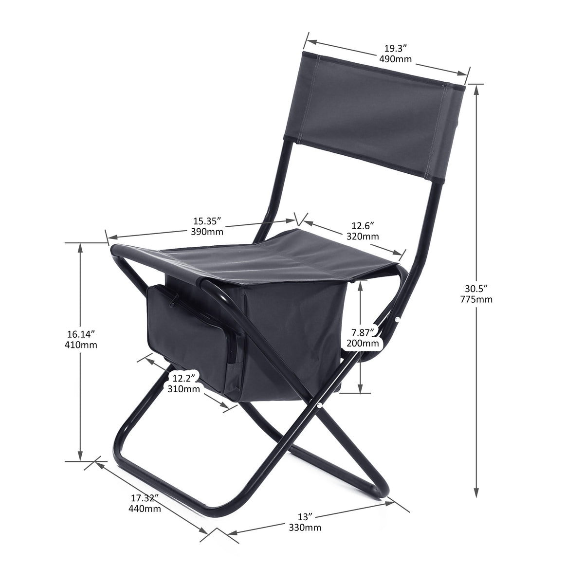 2 Piece Folding Outdoor Chair With Storage Bag, Portable Chair For Indoor, Outdoor Camping, Picnics And Fishing,Grey Gray Steel