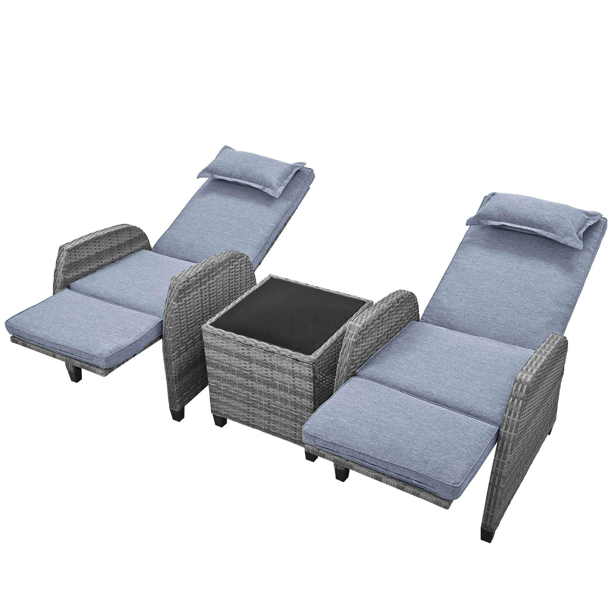 Outdoor Rattan Two Person Combination With Coffee Table, Adjustable, Suitable For Courtyard, Swimming Pool, Balcony Gray Hdpe