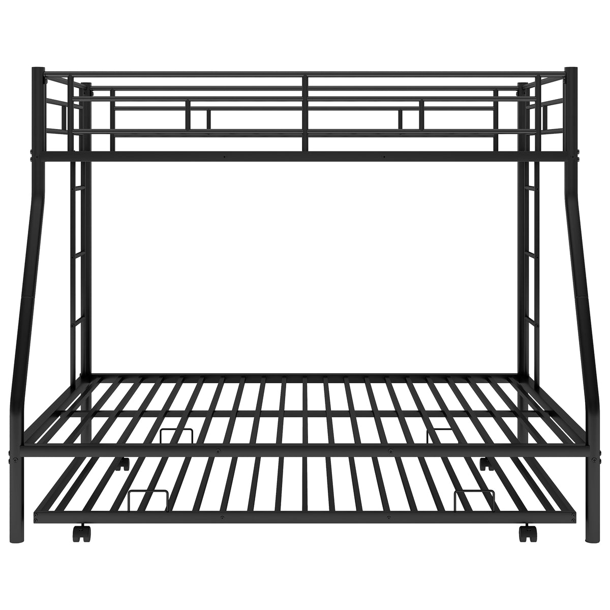 Twin Over Full Bed With Sturdy Steel Frame, Bunk Bed With Twin Size Trundle, Two Side Ladders, Black Old Sku:Mf194424Aab Black Metal