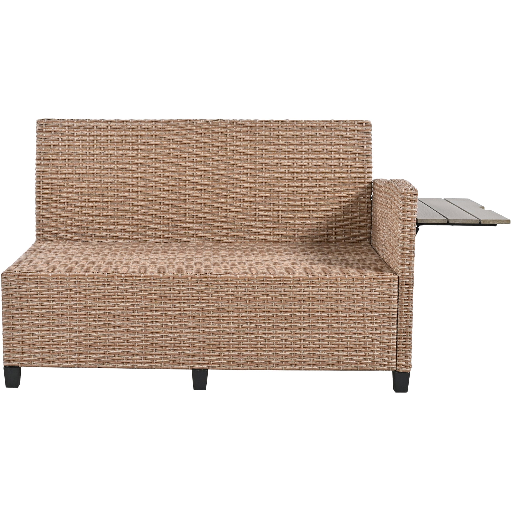 Tomax 5 Piece Outdoor Patio Rattan Sofa Set, Sectional Pe Wicker L Shaped Garden Furniture Set With 2 Extendable Side Tables, Dining Table And Washable Covers For Backyard, Poolside, Indoor, Brown