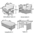 Tomax 5 Piece Outdoor Patio Rattan Sofa Set, Sectional Pe Wicker L Shaped Garden Furniture Set With 2 Extendable Side Tables, Dining Table And Washable Covers For Backyard, Poolside, Indoor, Brown