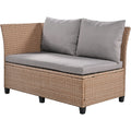 Tomax 5 Piece Outdoor Patio Rattan Sofa Set, Sectional Pe Wicker L Shaped Garden Furniture Set With 2 Extendable Side Tables, Dining Table And Washable Covers For Backyard, Poolside, Indoor, Brown