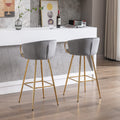 26 Inch Set Of 2 Bar Stools,With Chrome Footrest And Base Velvet Golden Leg Simple Bar Stool,Gray Gray Foam Fabric