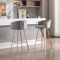 26 Inch Set Of 2 Bar Stools,With Chrome Footrest And Base Velvet Golden Leg Simple Bar Stool,Gray Gray Foam Fabric
