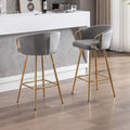 26 Inch Set Of 2 Bar Stools,With Chrome Footrest And Base Velvet Golden Leg Simple Bar Stool,Gray Gray Foam Fabric