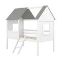 Twin Size Low Loft Wood House Bed With Two Side Windows White Gray Old Sku: Lp000037Aae Gray Solid Wood