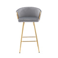 26 Inch Set Of 2 Bar Stools,With Chrome Footrest And Base Velvet Golden Leg Simple Bar Stool,Gray Gray Foam Fabric
