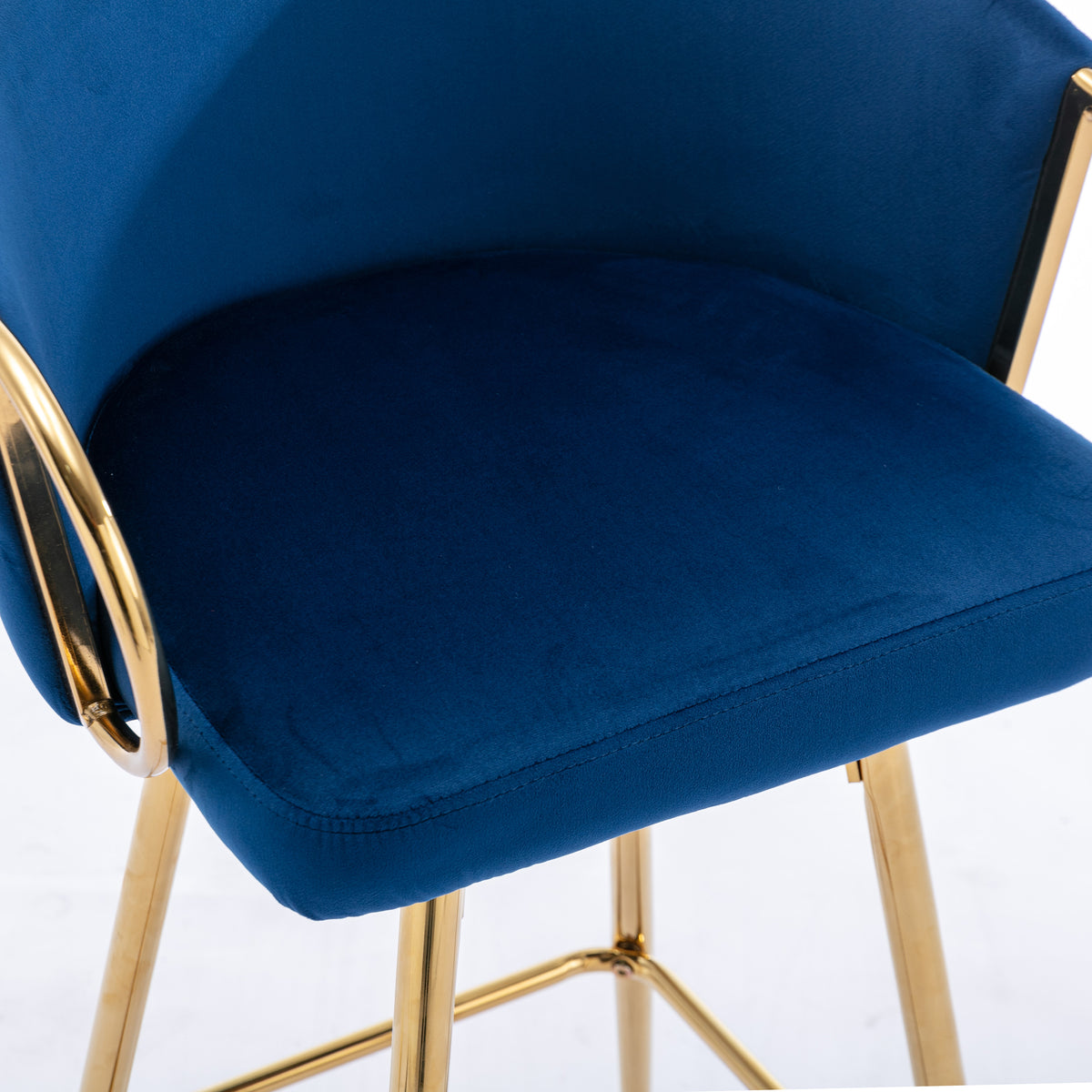 26 Inch Set Of 2 Bar Stools,With Chrome Footrest Velvet Golden Leg Simple Bar Stool,Blue Blue Foam Fabric