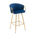 26 Inch Set Of 2 Bar Stools,With Chrome Footrest Velvet Golden Leg Simple Bar Stool,Blue Blue Foam Fabric