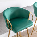 26 Inch Set Of 2 Bar Stools,With Chrome Footrest And Base Velvet Golden Leg Simple Bar Stool,Green Green Foam Fabric