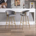 26 Inch Set Of 2 Bar Stools,With Chrome Footrest And Base Velvet Golden Leg Simple Bar Stool,Gray Gray Foam Fabric